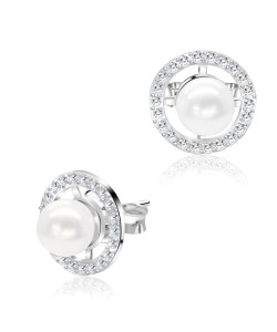 Pearl Circle Designed Silver Stud Earring STS-4879